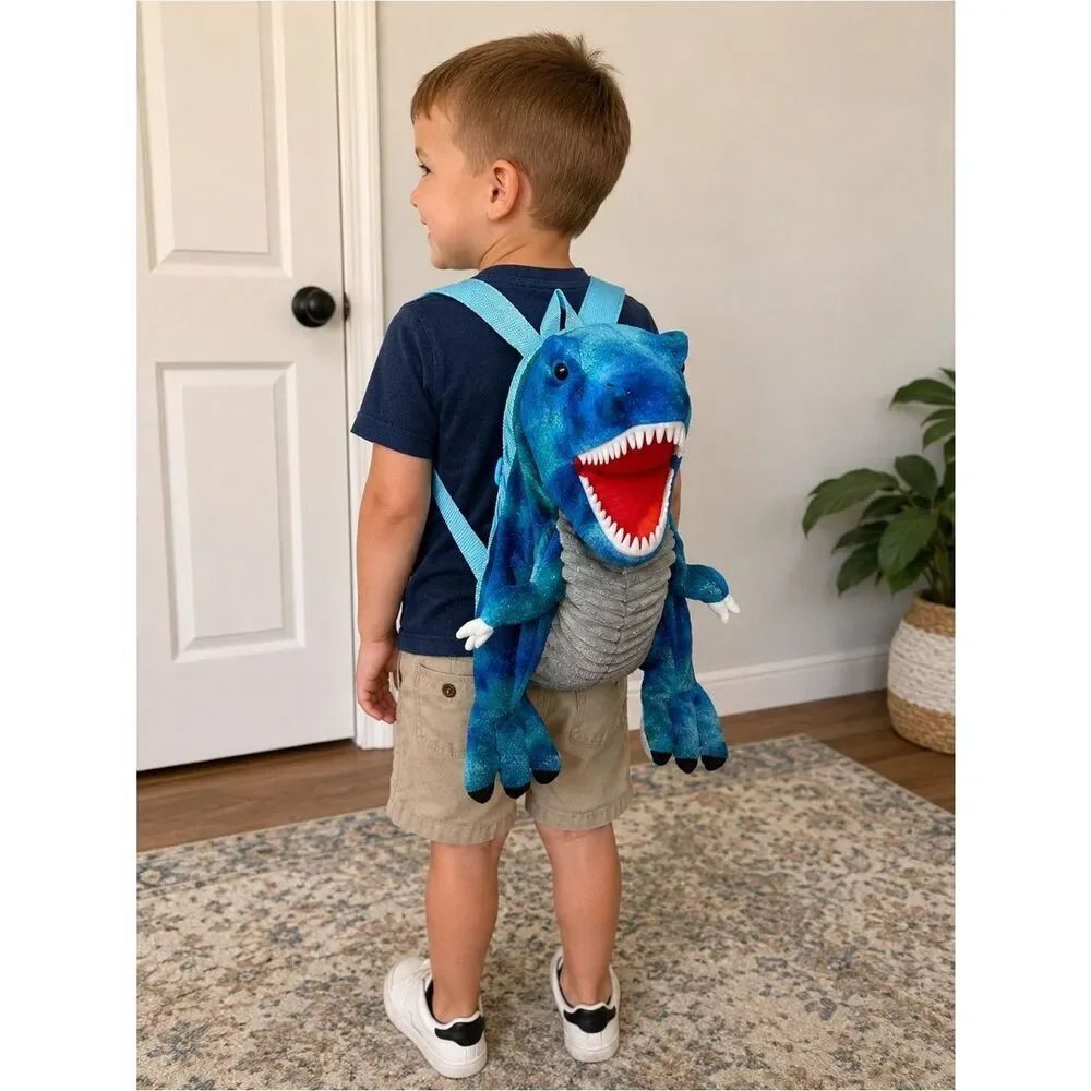 Blue T-Rex Dinosaur Plush Backpack Kids Mini Backpack Stuffed Animal Bag
